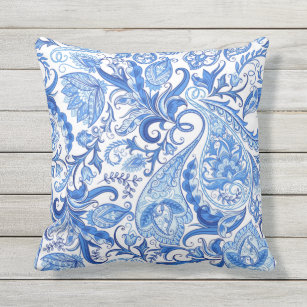 Blue And White Flowers Outdoor Cushions Pillows Zazzle Nz