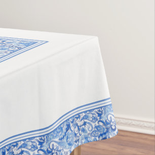 Gorgeous Blue White Floral Paisley Pattern Tablecloth
