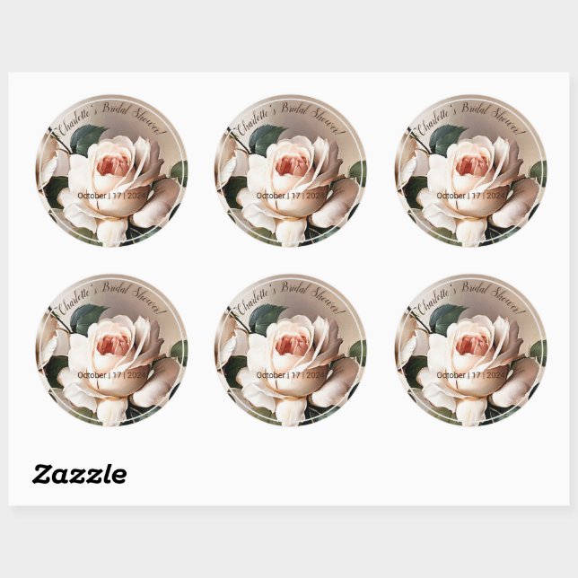 Gorgeous Blush Beige Oil Rose Bridal Shower Candle Classic Round Sticker (Sheet)