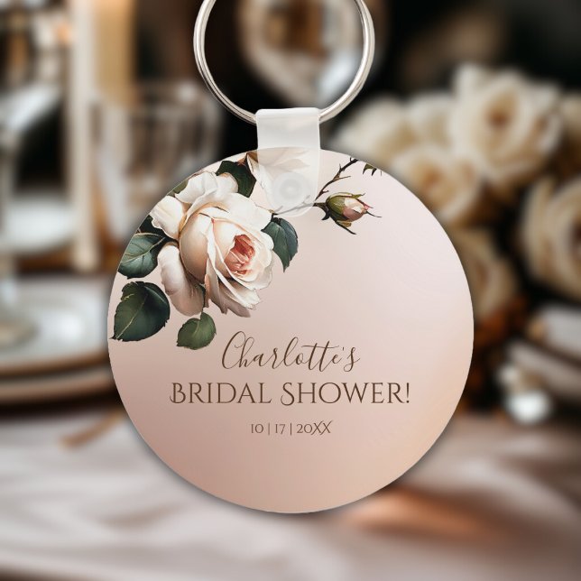 Gorgeous Blush Beige Oil Rose Bridal Shower Key Ring (Bridal Shower Keychain)