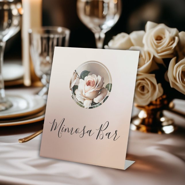 Gorgeous Blush Beige Oil Rose Bridal Shower Mimosa Pedestal Sign (Bridal Shower Mimosa Pedestal Sign)