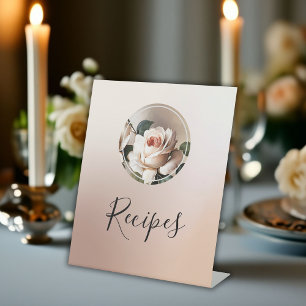 Gorgeous Blush Beige Oil Rose Bridal Shower Recipe Pedestal Sign