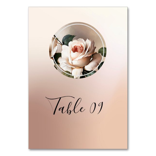 Gorgeous Blush Beige Oil Rose Bridal Shower Table Number (Front)