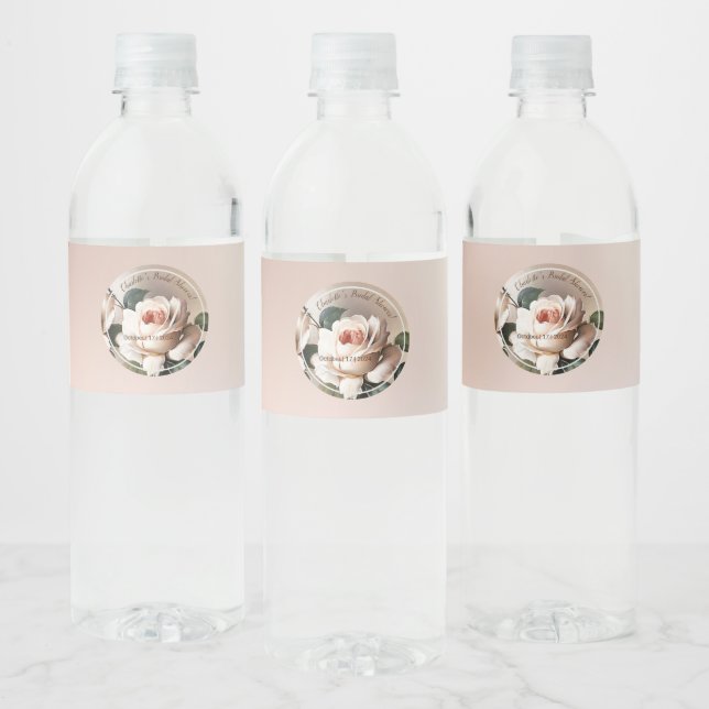 Gorgeous Blush Beige Oil Rose Bridal Shower Water Bottle Label (Bottles)