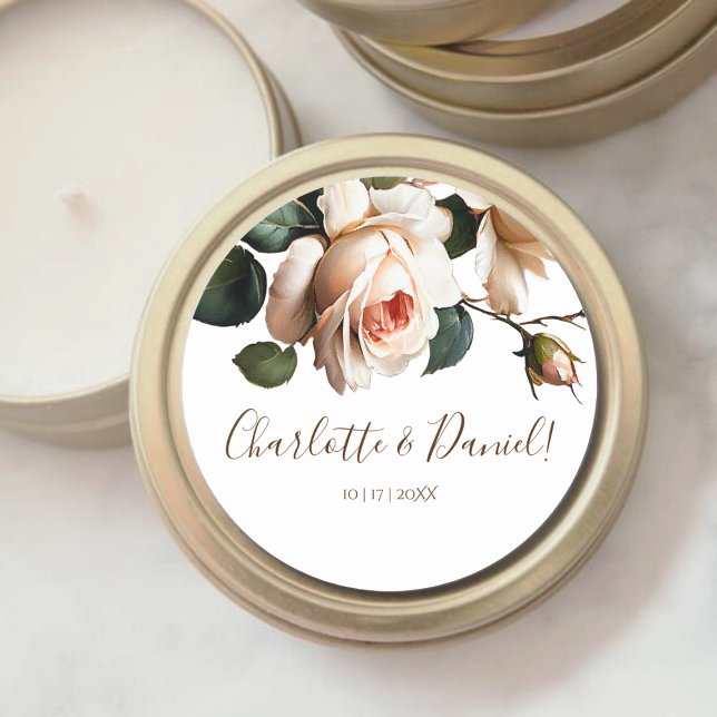 Gorgeous Blush Beige Oil Rose Wedding Classic Round Sticker (Creator Uploaded)
