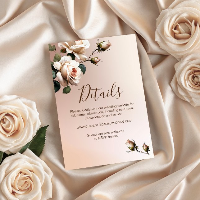 Gorgeous Blush Beige Oil Rose Wedding Enclosure Card (Gorgeous Tea Rose Wedding Details Enclosure Card)
