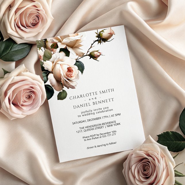 Gorgeous Blush Beige Oil Rose Wedding Invitation (Gorgeous Blush Beige Oil Rose Wedding Invitation)