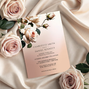 Gorgeous Blush Beige Oil Rose Wedding Invitation