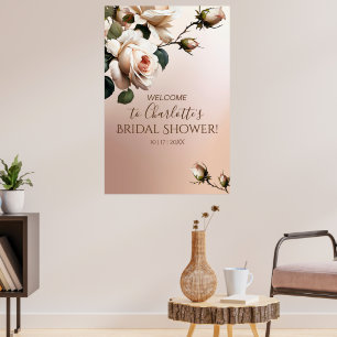Gorgeous Blush Beige Rose Bridal Shower Welcome Poster