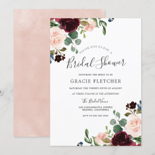 Gorgeous Blush & Burgundy Flowers Bridal Shower Invitation
