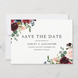 Gorgeous Blush & Burgundy Flowers Elegant Wedding Save The Date