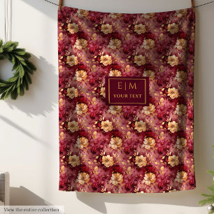 Gorgeous Blush Burgundy Gold Personalized Throw  Fleece Blanket