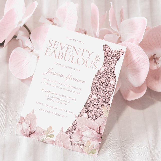 Gorgeous Blush Floral & Dress 70th Birthday Party Invitation (Creator Uploaded)