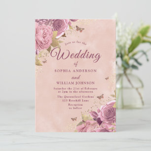 Gorgeous Blush Floral Watercolor Wedding Invitation