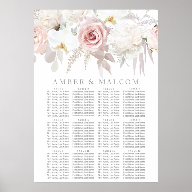 Gorgeous Blush Floral Wedding Seating Chart (Front)