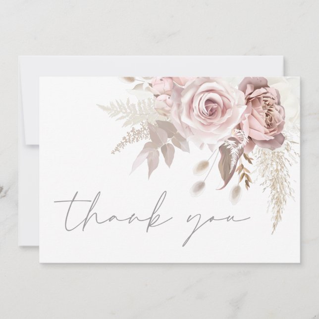 Gorgeous Blush Floral Wedding Thank You Card (Front)