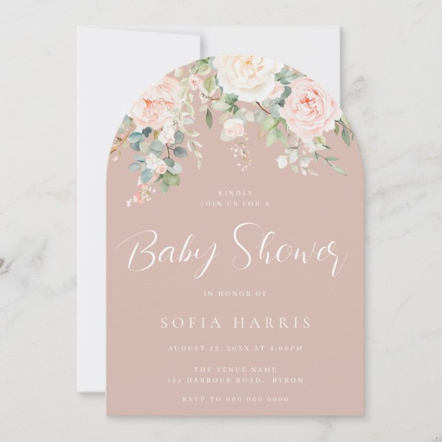Gorgeous Blush & Ivory Botanical Baby Shower Invitation (Front)