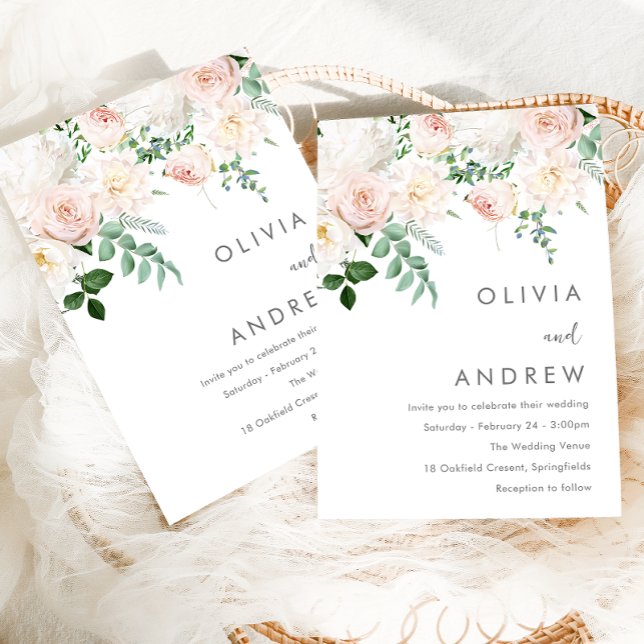 Gorgeous Blush & Ivory White Floral Modern Wedding Invitation (Creator Uploaded)