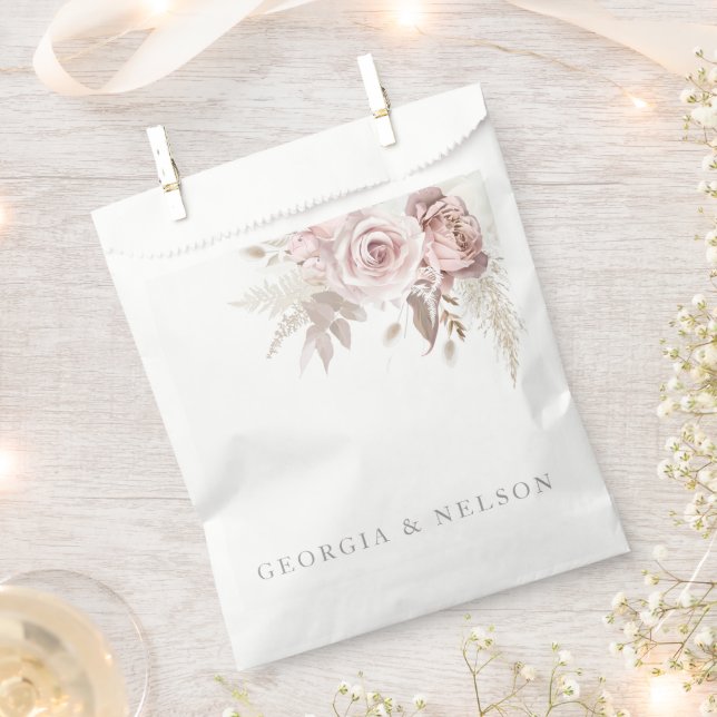 Gorgeous Blush Pink Floral Wedding Favour Bags (Clipped)
