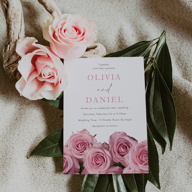 Gorgeous Blush Pink Roses Romantic Wedding Invitation (Creator Uploaded)