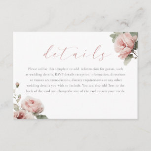 Gorgeous Blush Pink Watercolor Wedding Details Enclosure Card