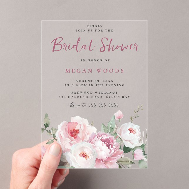 Gorgeous Blush & Rose Modern Bridal Shower Acrylic Invitations (Insitu (Handheld))