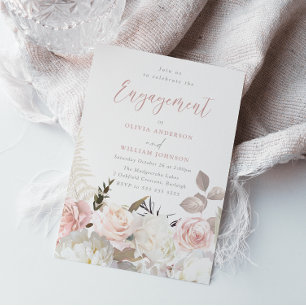 Gorgeous Blush & White Flowers Engagement Party Invitation