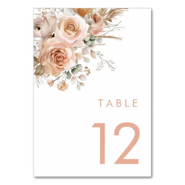Gorgeous Boho Floral Wedding Invitation Table Number (Front)