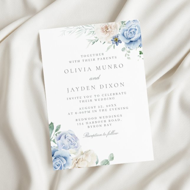 Gorgeous Botanical White & Blue Floral Wedding Invitation (Creator Uploaded)