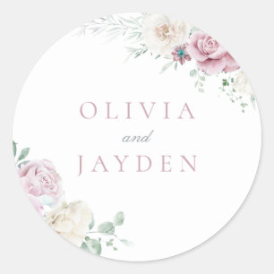 Gorgeous Botanical White & Blush Floral Wedding Classic Round Sticker
