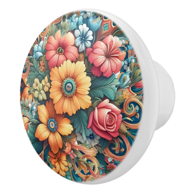 Gorgeous Bouquet of Flowers Ceramic Knob (Right)