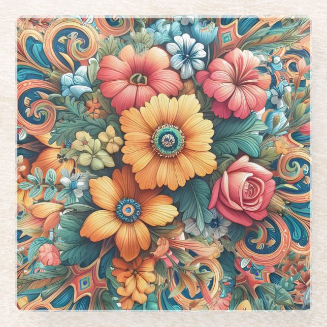 Gorgeous Bouquet of Flowers Glass Coaster (Front)