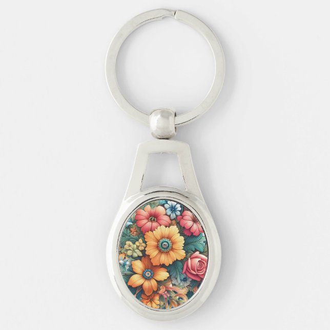 Gorgeous Bouquet of Flowers Key Ring (Front)