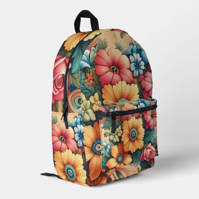 Gorgeous Bouquet of Flowers Printed Backpack (Back Corner Left)