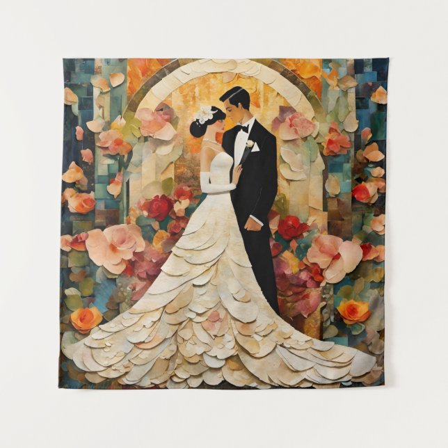 Gorgeous Bride and Groom Collage Tapestry (Front)