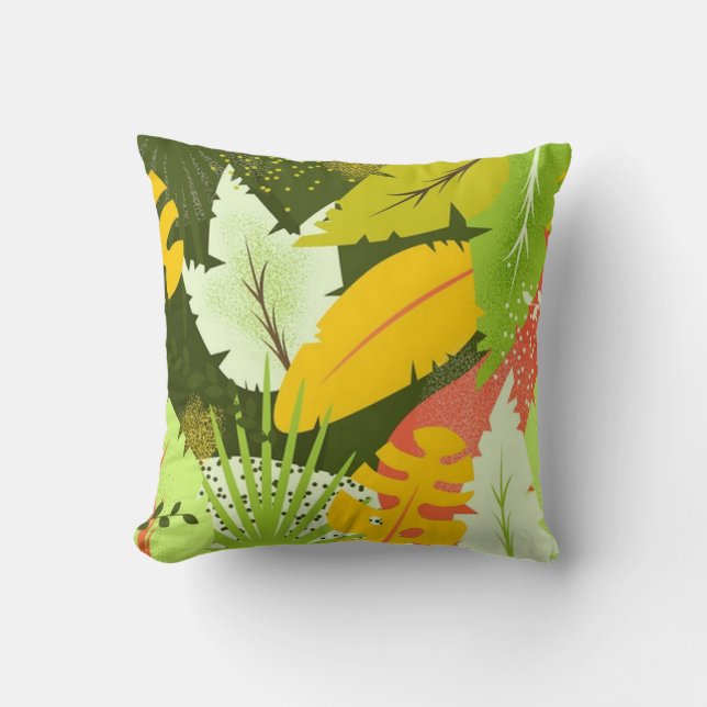 Gorgeous Bright Tropical Leaves Cushion (Front)