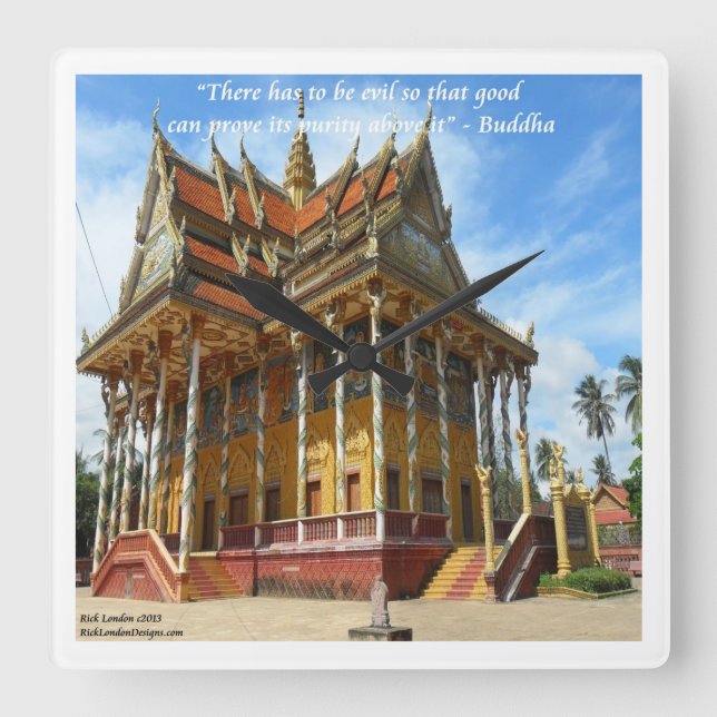Gorgeous Buddhist Temple & Proverb Wall Clock (Front)