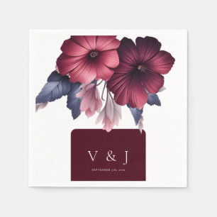 Gorgeous Burgundy Blush Pink Magnolia Wedding Napkin
