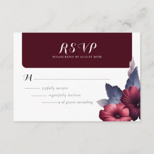 Gorgeous Burgundy Floral Wedding RSVP Card