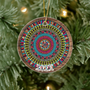 Gorgeous Chakras Mandala Custom Name Message Year Ceramic Tree Decoration