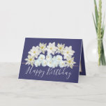 Gorgeous Chic Floral Bouquet White Flower Birthday Card<br><div class="desc">Beautiful bouquet consisting of white clematis flowers surrounding bunches of white roses against a purple colour background. The birthday greeting text uses an attractive script typography font. The flowers cover the front of this card which can be used as a thank you card, a birthday card, or any other card...</div>