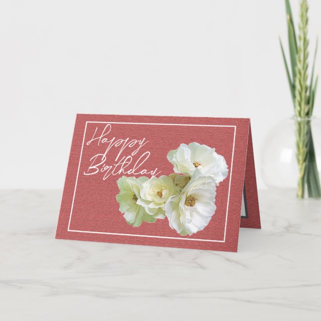 Gorgeous Chic White Rose Floral Bouquet Birthday  Card (Front)