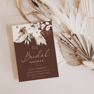 Gorgeous Chocolate Boho White Floral Bridal Shower Invitation
