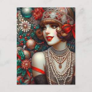 Gorgeous Christmas Flapper Woman Postcard
