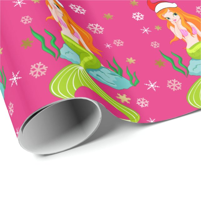 Gorgeous Christmas mermaid snowflake pattern gold Wrapping Paper (Roll Corner)