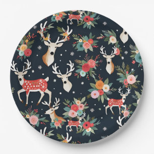 Gorgeous Christmas Reindeer Floral Paper Plate