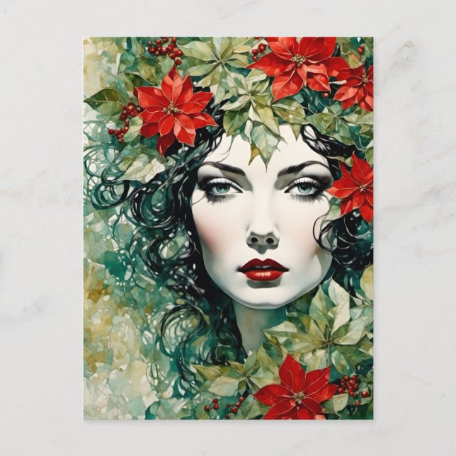 Gorgeous Christmas Woman Postcard (Front)