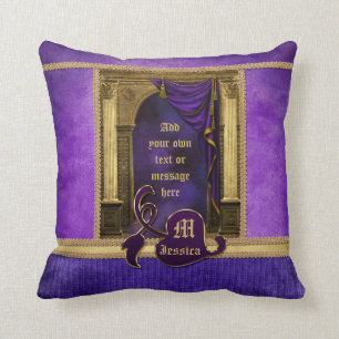 Gorgeous Classic Arch Columns Violet Drapes Gold Cushion