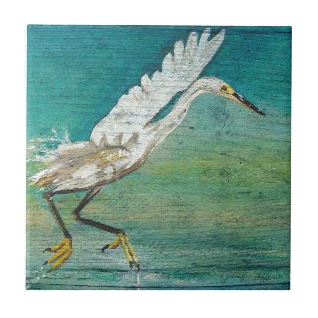 Gorgeous Coastal Egret Shorebird On Water Tile (Front)