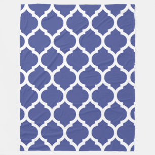Gorgeous Cobalt Blue Moroccan Quatrefoil Pattern Fleece Blanket